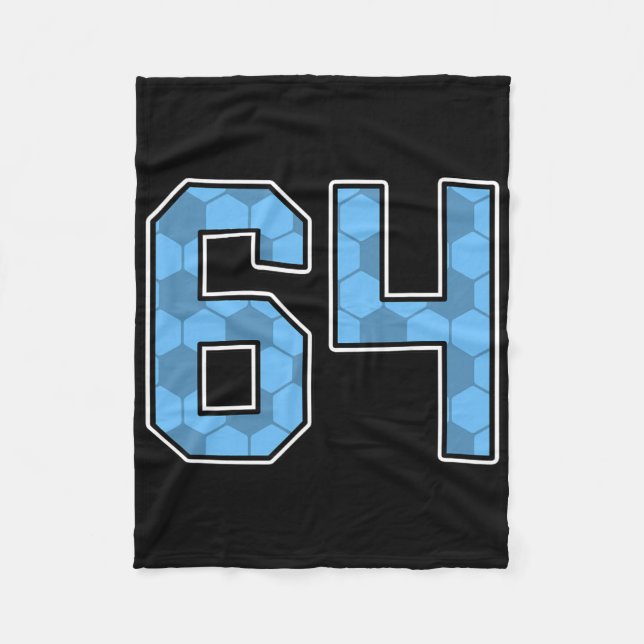 Blue Soccer Pattern Number 64 Jersey Player Unifor Fleece Blanket (Front)