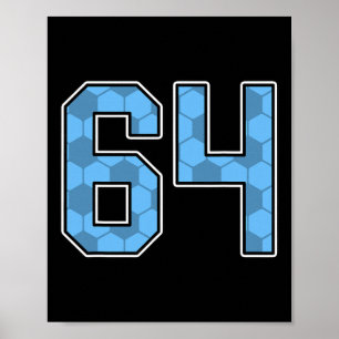 Blue Soccer Pattern Number 64 Jersey Player Unifor Poster