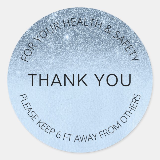 Blue Social Distancing Glitter Salon 6ft Away Classic Round Sticker (Front)