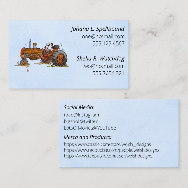 Blue Social introduction calling card-tractor Business Card (Front/Back)
