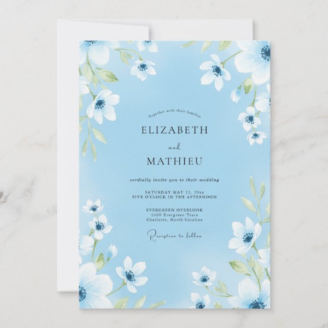 Blue Soft Bloom Romance Wedding Invitation (Front)