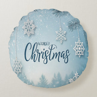 Blue Soft & Calm Christmas Snow Crystal Design- Round Pillow
