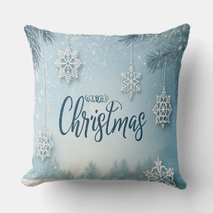 Blue Soft & Calm Christmas Snow Crystal Design-  Throw Pillow