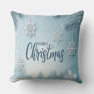 Blue Soft & Calm Christmas Snow Crystal Design- Throw Pillow