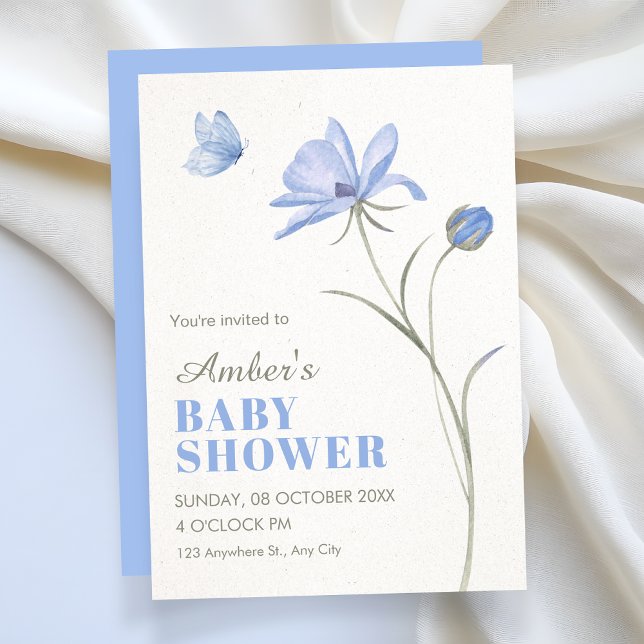 Blue soft flower baby shower invitation (Creator Uploaded)