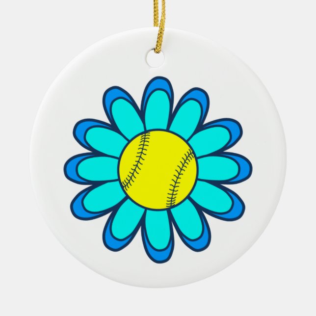 Blue Softball Girl Ceramic Ornament (Front)