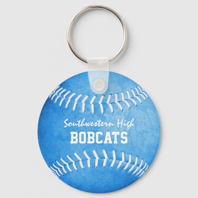blue softball keychain w player team mascot name (Front)