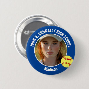 Blue Softball Player Photo High School Spirit 2 Inch Round Button