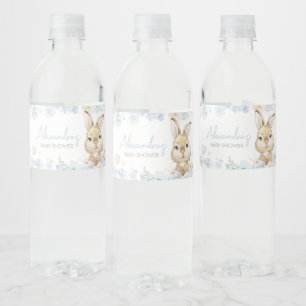 Blue Somebunny Rabbit Baby Shower Water Bottle Label