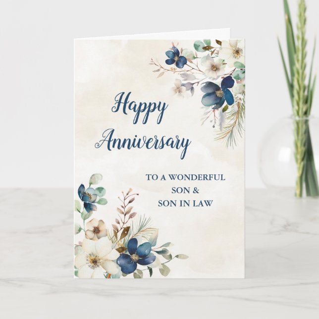 Blue Son & Son in Law Wedding Anniversary Card (Front)