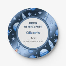 Blue Space Adventure Rocket Kids Birthday Graphic