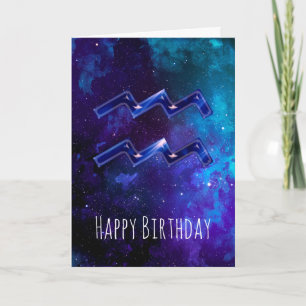 Blue Space Aquarius Birthday Card