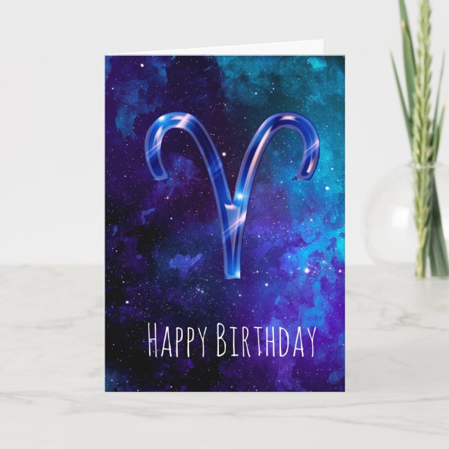 Blue Space Aries Birthday Card (Front)