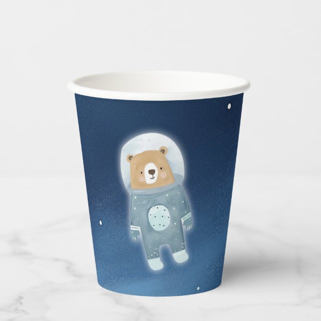 Blue Space Bear Astronaut Baby Shower Paper Cups (Front)