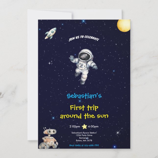 BLUE SPACE BIRTHDAY INVITATION (Front)