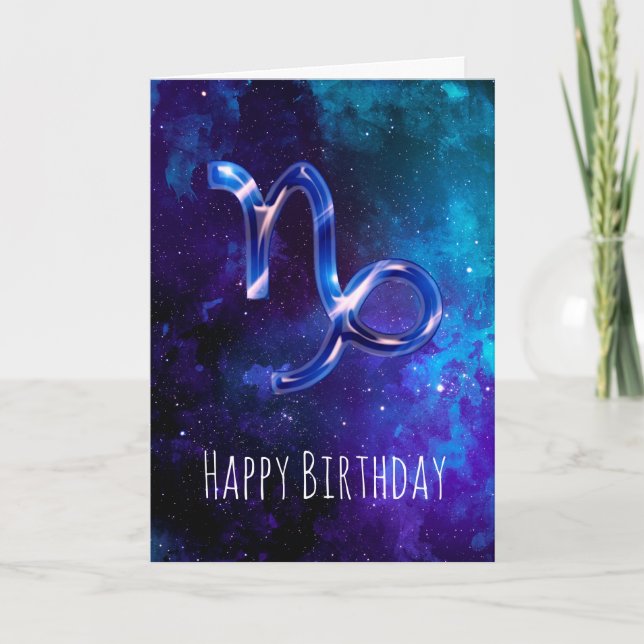 Blue Space Capricorn Birthday Card (Front)