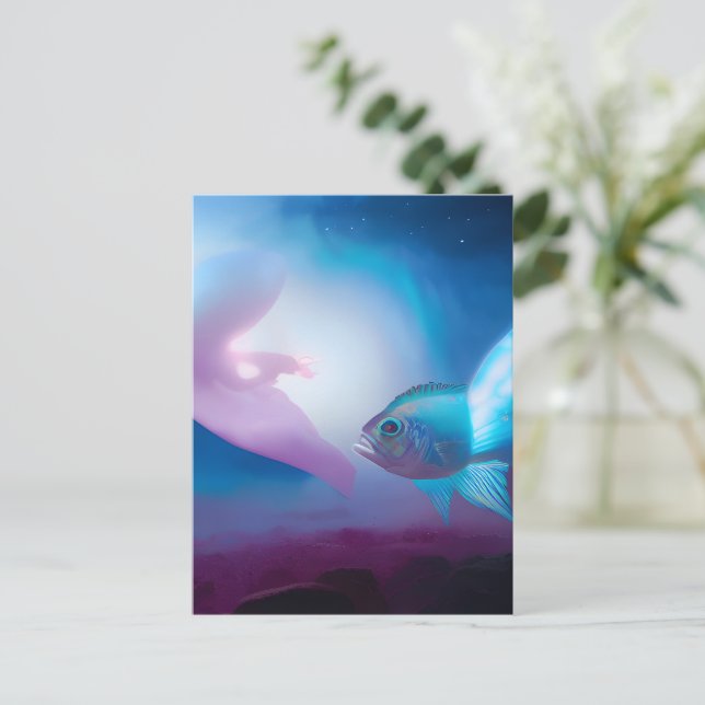 Blue Space Fish Postcard (Standing Front)