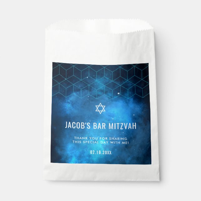 Blue Space Galaxy Bar Mitzvah Favour Bag (Front)