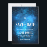 Blue Space Galaxy Bar Mitzvah Save The Date<br><div class="desc">Modern space themed Bar Mitzvah save the dates in blue and black. Easily personalize for your event!</div>