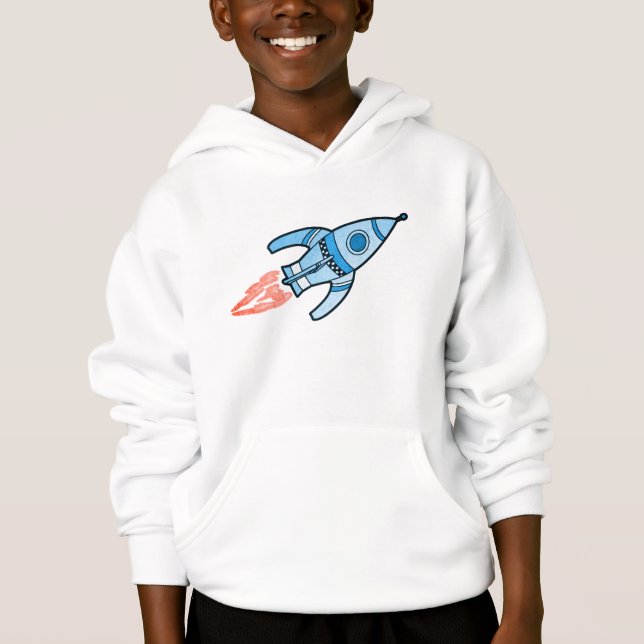 Blue space rocket boys hoodie (Front)