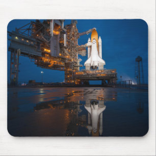 Blue Space Shuttle Spaceship on Launch Pad Mouse Pad