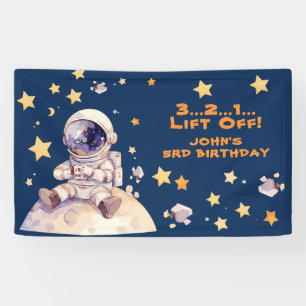 Blue Space Stars & Astronauts Kids birthday Banner