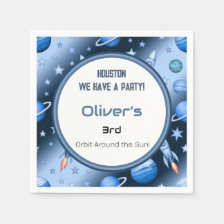 Blue Space Theme Rocket & Planets Kids Party Napkin