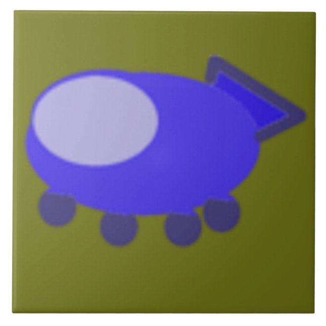Blue Spaceship on Green Tile (Front)