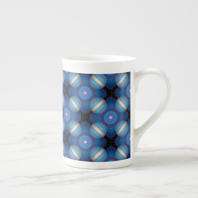 Blue Spacey Geometric Bone China Mug (Right)
