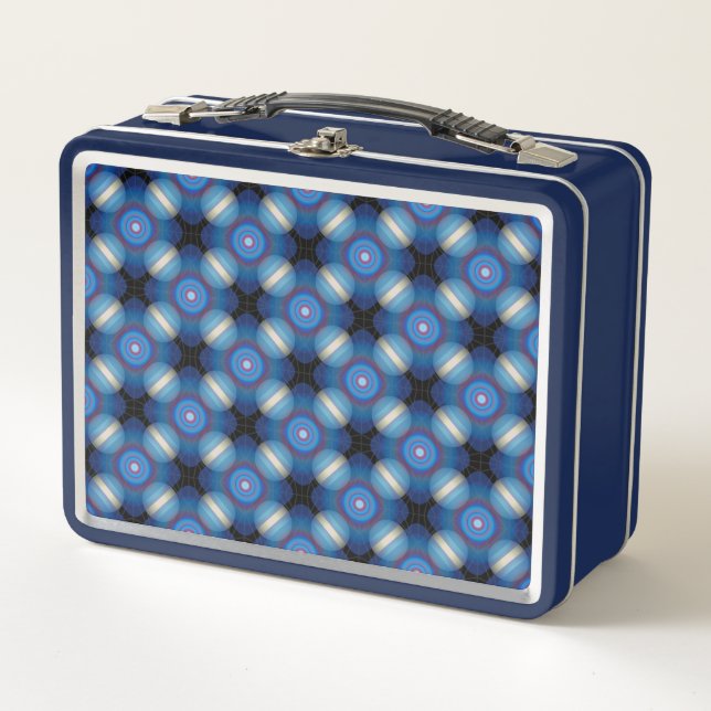 Blue Spacey Geometric Metal Lunch Box (Front)