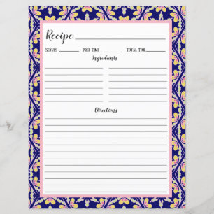 Blue Spanish Mediterranean Tile Recipe Binder Page