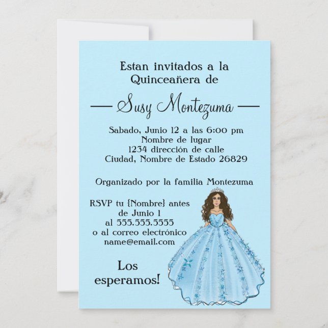 Blue Spanish Quinceañera Mis Quince  Invitation (Back)