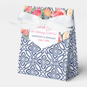 Blue Spanish Tiles Bold Florals Citrus Wedding Favor Box