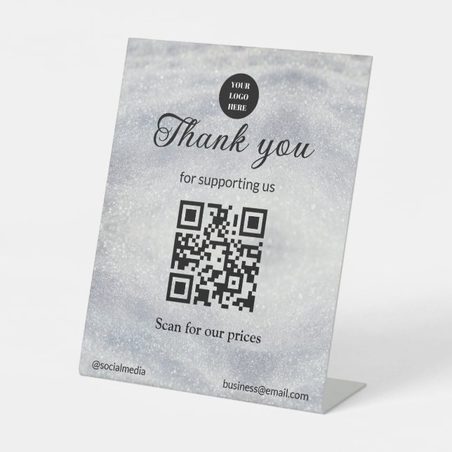 blue sparkle add logo text Q R code scan here Pedestal Sign (Front)