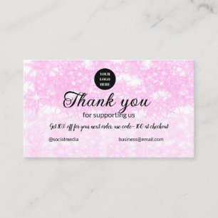 blue sparkle add logo text thank you discount  business card