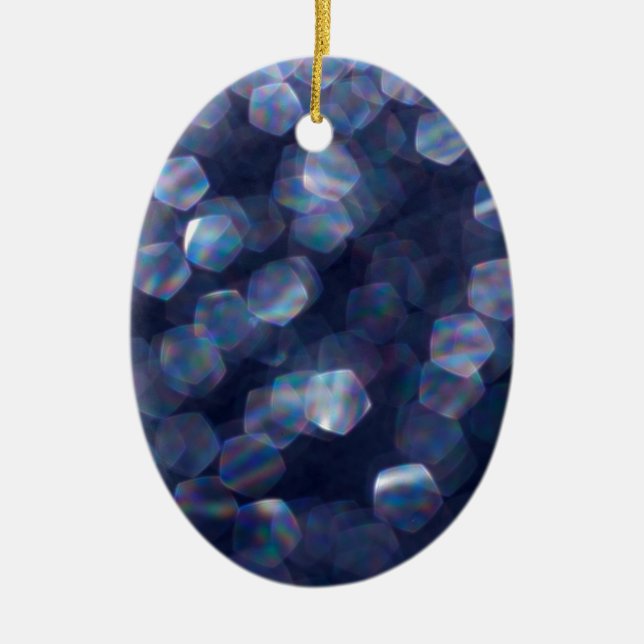 Blue Sparkle Bokeh Lights Ceramic Ornament (Front)