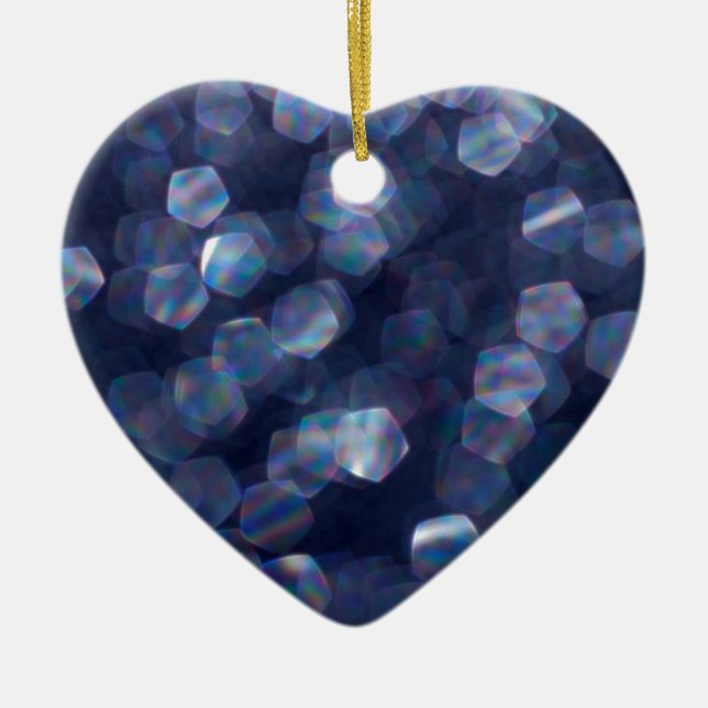 Blue Sparkle Bokeh Lights Ceramic Ornament (Front)