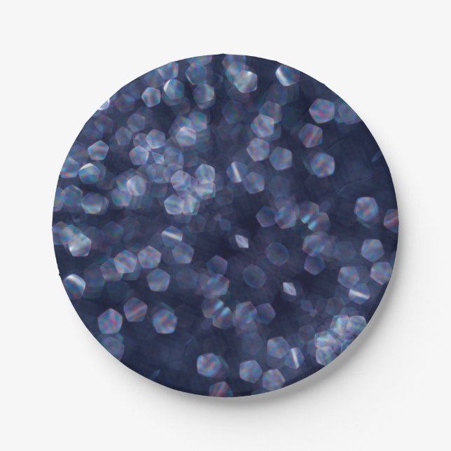 Blue Sparkle Bokeh Lights Paper Plate (Front)