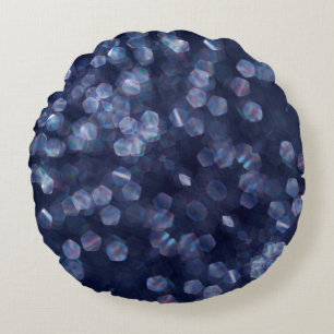 Blue Sparkle Bokeh Lights Round Pillow