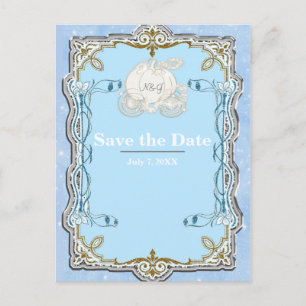 Blue Sparkle Carriage Cinderella Save the Date Announcement Postcard