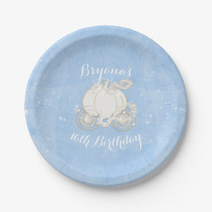 Blue Sparkle Carriage Elegant Cinderella Party Paper Plate