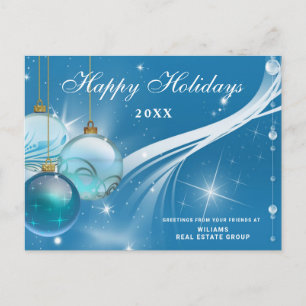 Blue Sparkle Christmas Balls  Corporate Greeting Postcard