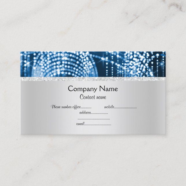 Blue sparkle elegant semi gloss business business card (Front)