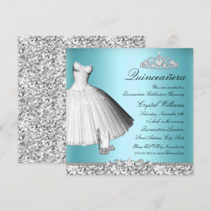 Blue Sparkle Glitter Dress & Heels Quinceanera Invitation
