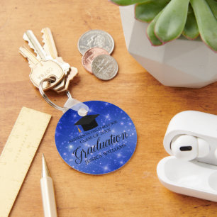 Blue Sparkle Graduation Chic Custom Graduate Keychain