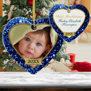 Blue Sparkle Hearts Photo Frame Ornament