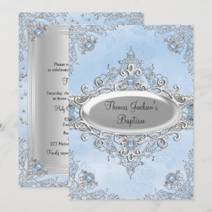 Blue Sparkle Jewel Baptism/Christening Invitation