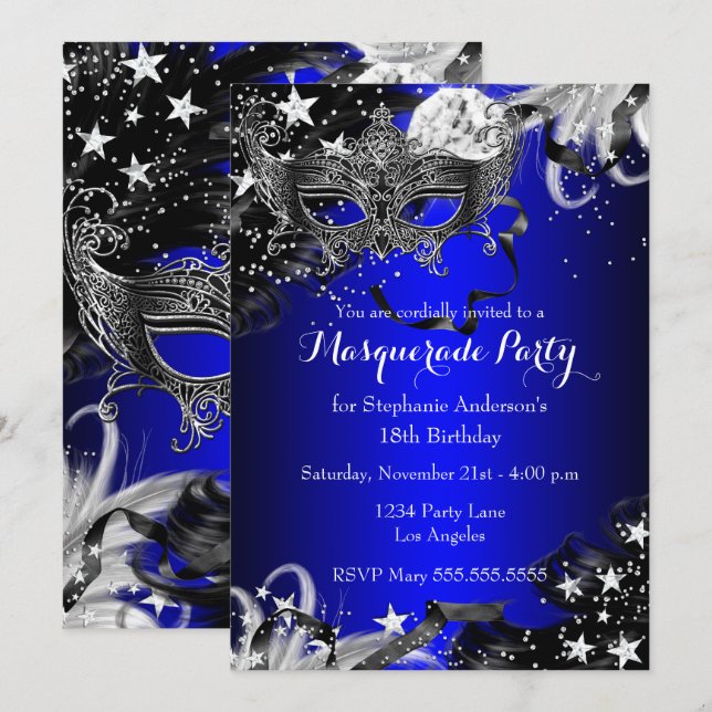 Blue Sparkle Magical Night Masquerade Invitation (Devant / Derrière)