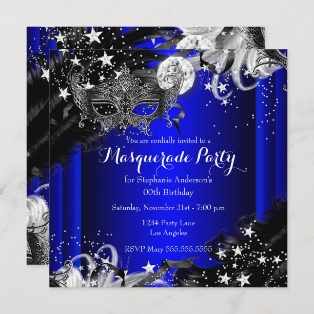 Blue Sparkle Magical Night Masquerade Party Invitation (Front/Back)