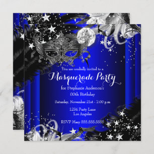 Blue Sparkle Magical Night Masquerade Party Invitation